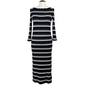 Massimo Dutti Women's Striped Ribbed Boat Neck Maxi Dress XS Metallic Gold